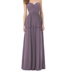 NWT Bill Levkoff Chiffon Strapless Sweetheart A-Line Maxi Dress Formal Purple 10